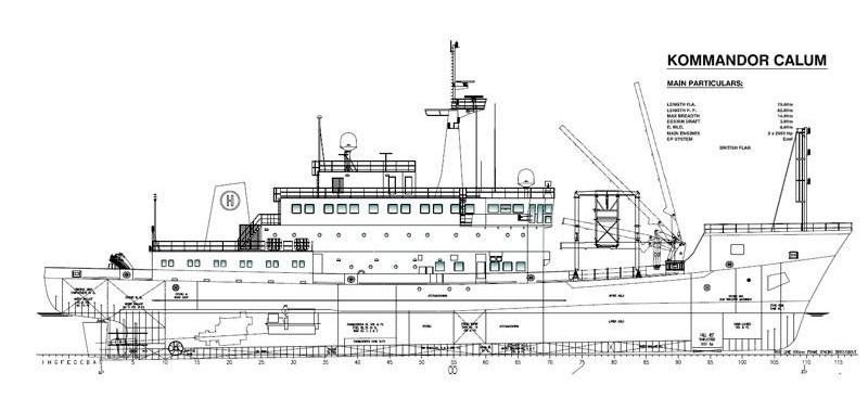 Sylwetka statku geofizycznego Kommandor Calum po przebudowie Sylwetka statku geofizycznego Kommandor Calum po przebudowie