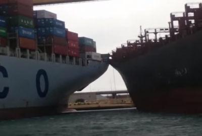 Udało się uniknąć kolizji dwóch kontenerowców [VIDEO]