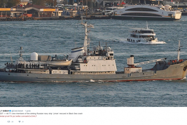Rosja: Okręt wojenny zatonął po zderzeniu ze statkiem handlowym na Morzu Czarnym