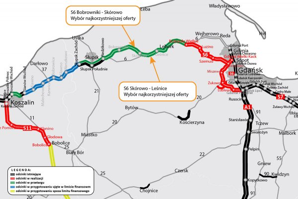 Wybrano wykonawców projektu i budowy dwóch odcinków S6 między Słupskiem a Lęborkiem...