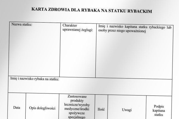 Opublikowano projekt wzoru karty zdrowia dla rybaka na statku rybackim